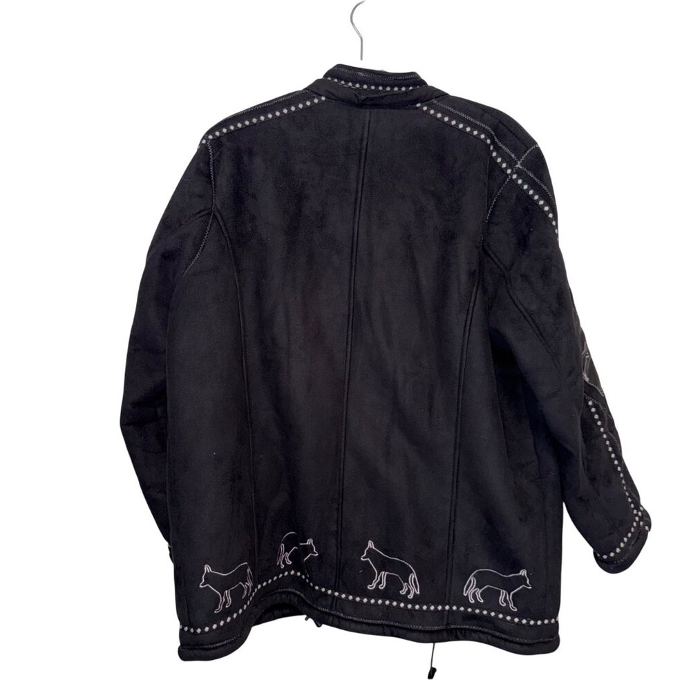 Ameri Mode Black Suede Jacket Embroidered Wolf/Fo… - image 8